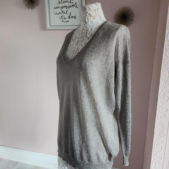 Flawless Sparkle VINCE light weight  sweater top sparkle gold gray L KK16 - Picture 1 of 6